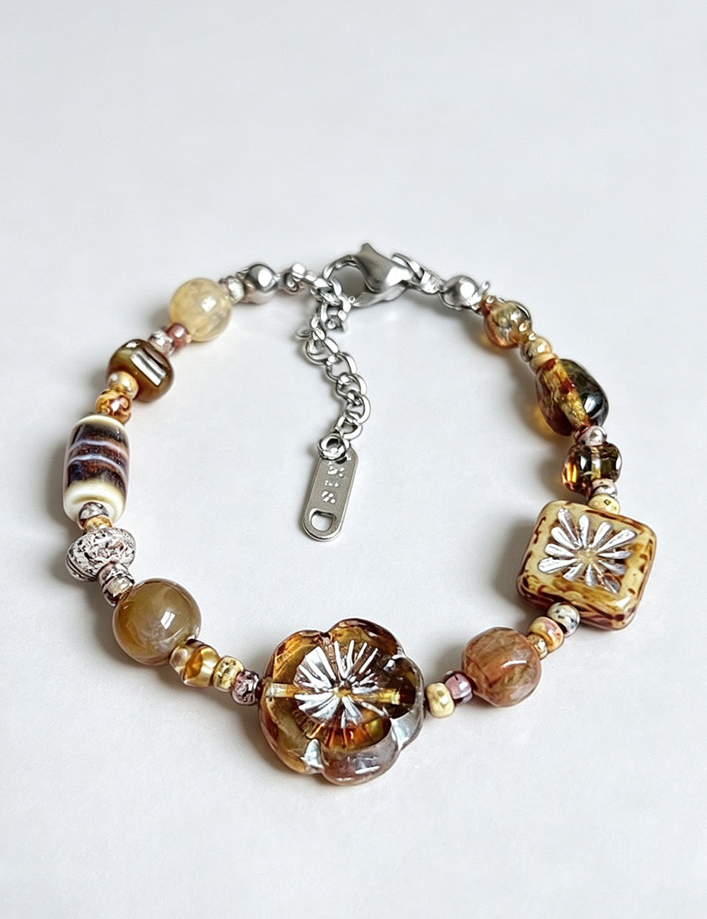 Flower Pendant Beaded Chain Bracelet - DippedShop Wholesale - #5459