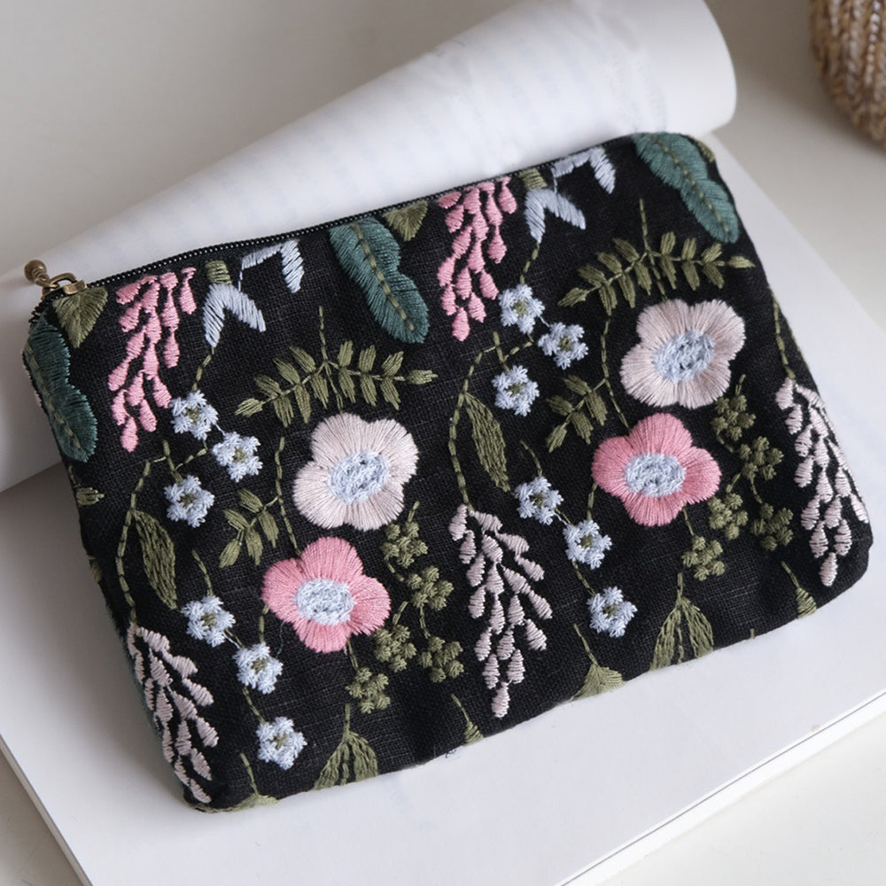 Trendy Floral Embroidery Portable Cosmetic - DippedShop Wholesale - #2435