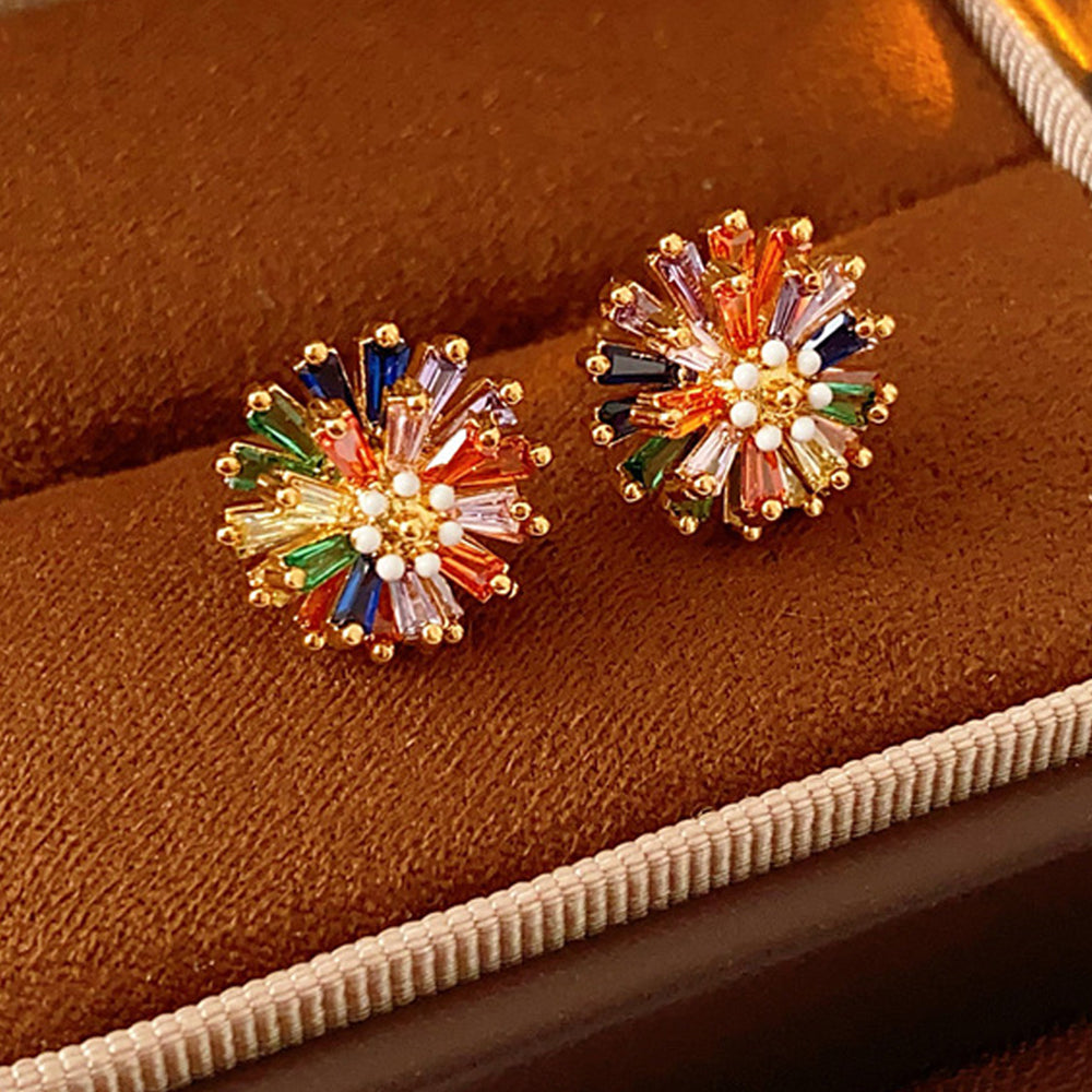 Multi-Color Zircon Flower Earrings 6W6JER784