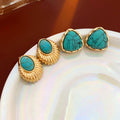 Bohemian Gold Plated Turquoise Stud Earrings 6W6JER712