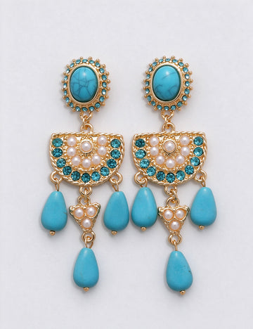 Bohemian Turquoise Teardrop Tassel Earrings 6W6JER832