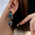 Retro Blue Rhinestone Crystal Dangle Earrings 6W6JER711
