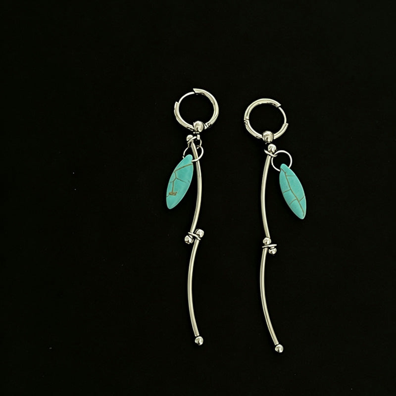 Vintage Asymmetrical Turquoise Teardrop Hoop Earrings 6W6JER606