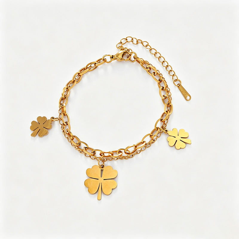 Simple Gold Four-Lear Clover Pendant Bracelet 6W6JBR515