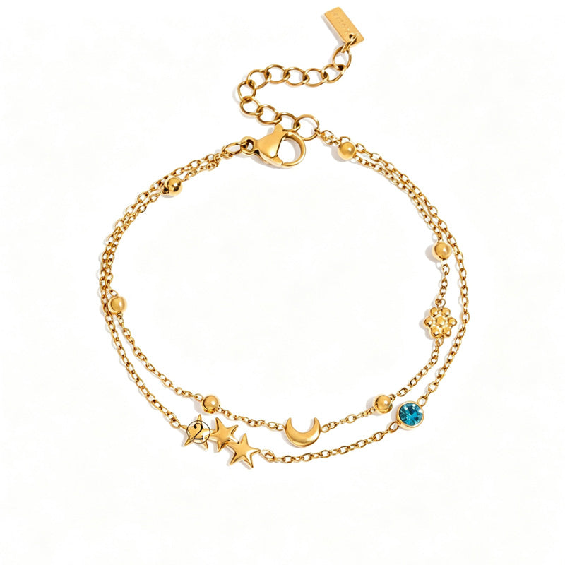 Stylish Gold Plated Double Layer Rhinestones Bracelets 6W6JBR479