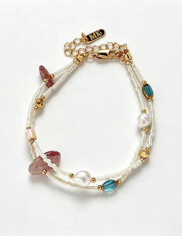 Double Layered Irregular Pearl Stone Beaded Bracelet 6W6JBR367