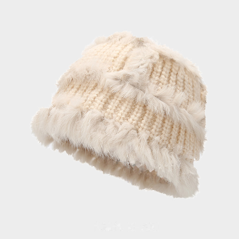 Cute Faux Rabbit Fur Knit Bucket Hat 6W6HAT686