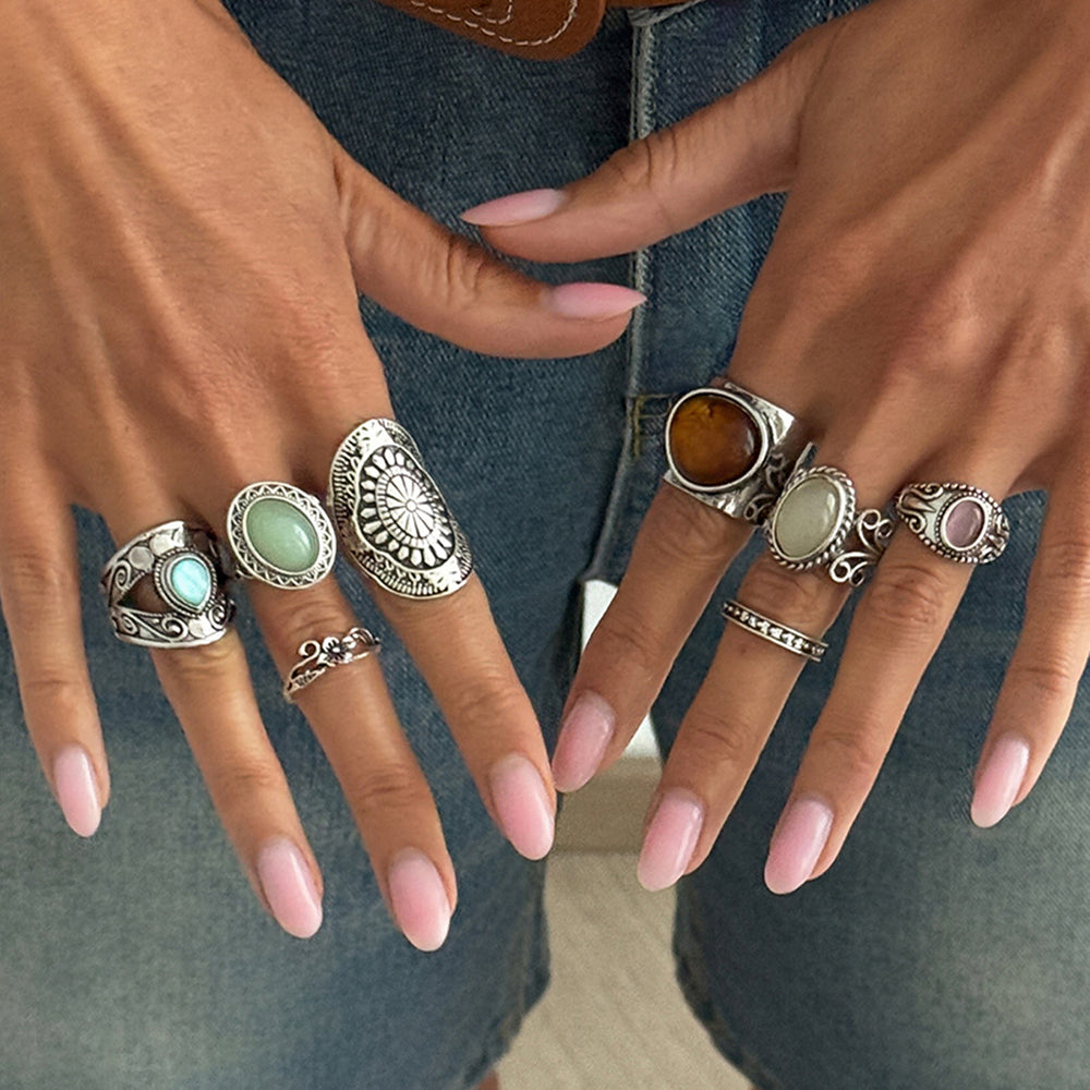 Carved Gemstone Ring Set - DippedShop Wholesale - #9651