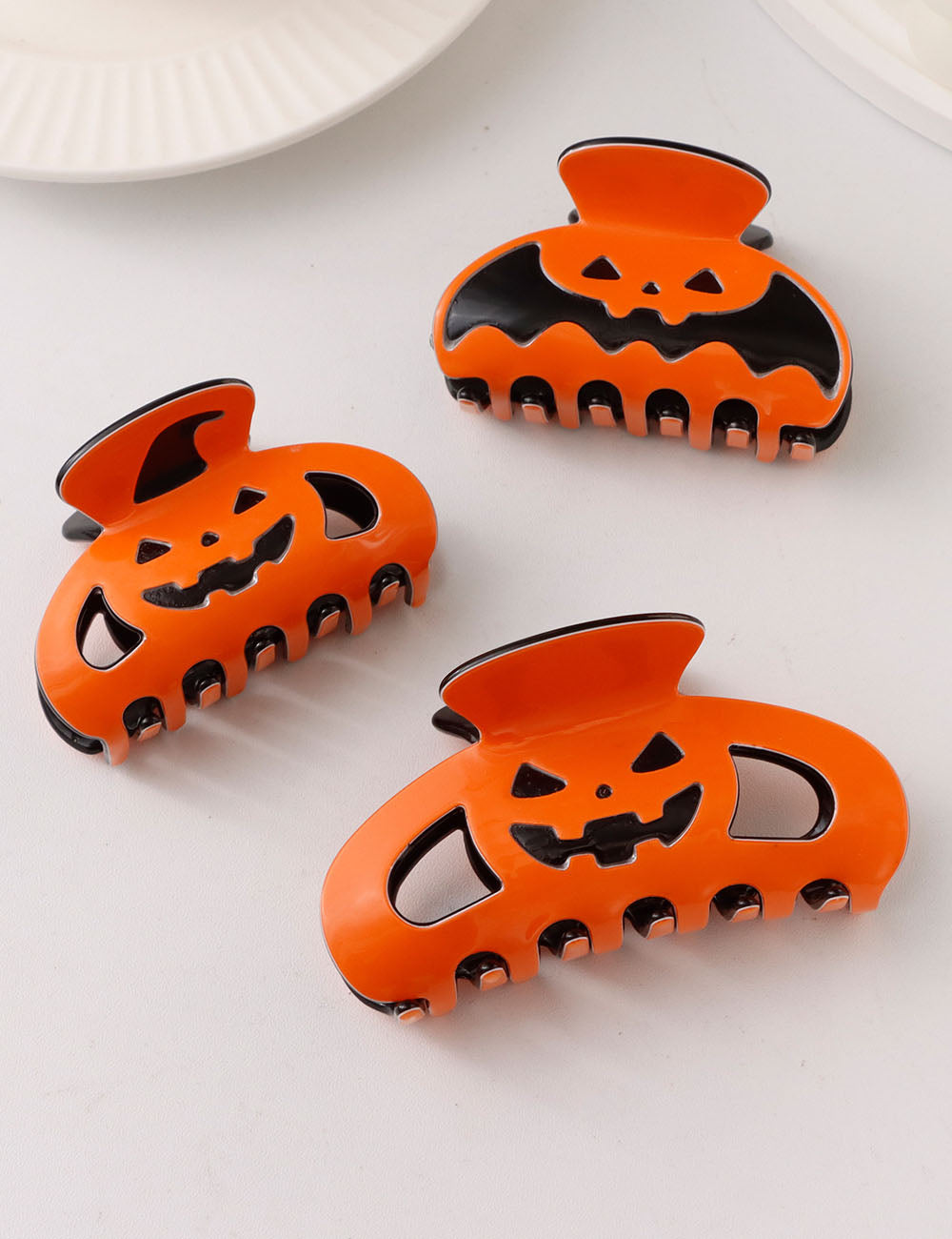 Cute Halloween Color Block Pumpkin Hair Claw 6W6HCP1311