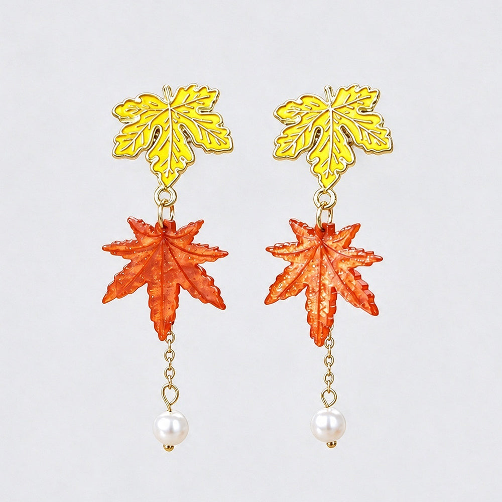 Maple Leaf Pearl Drop Earrings - DippedShop Wholesale - #3795