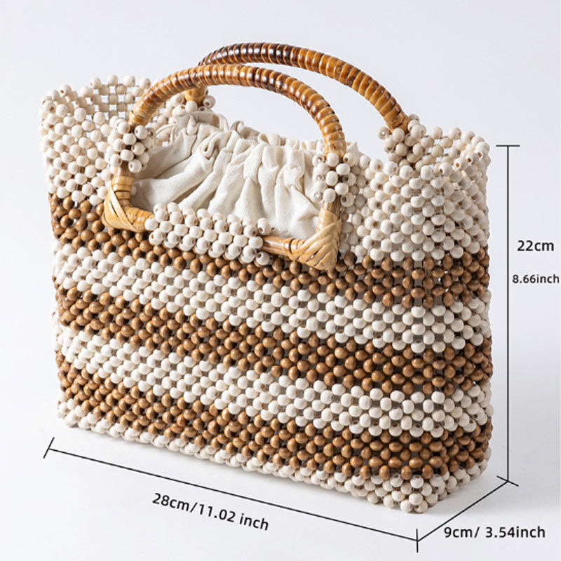 Retro Wood Bead Large Capacity Woven Tote Bag 6W10BBG1411