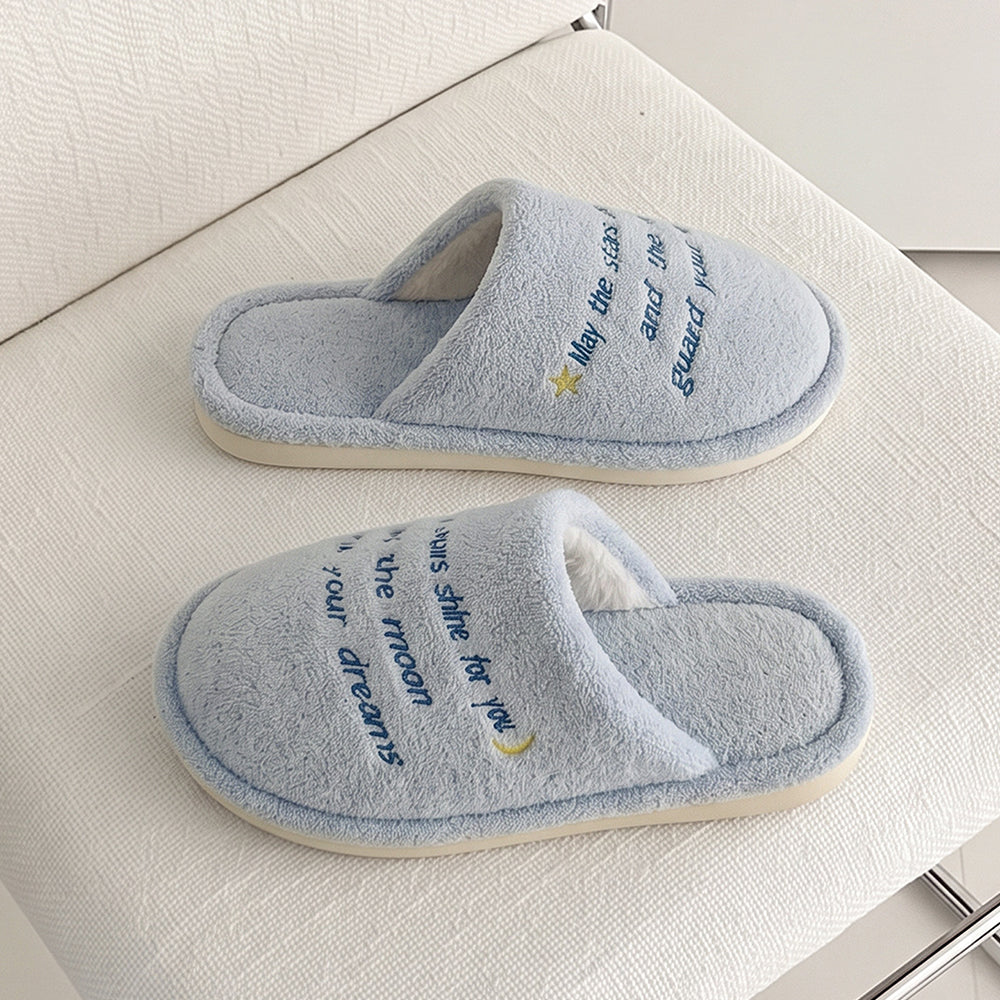 Simple Letter Embroidery Plush Non-Slip Warm Slippers 6W8FSP286