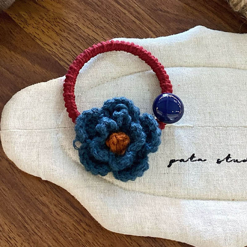 Refined Color Block Knit Flower Bead Hair Tie MK2BLW6W6HHT20