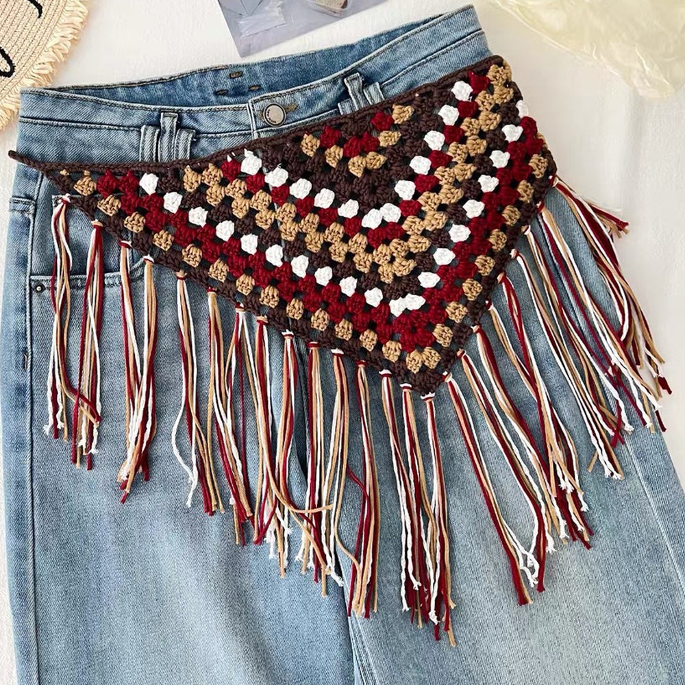 Boho-Style Hollow Tassel Skirt Belt 6W6JBT239