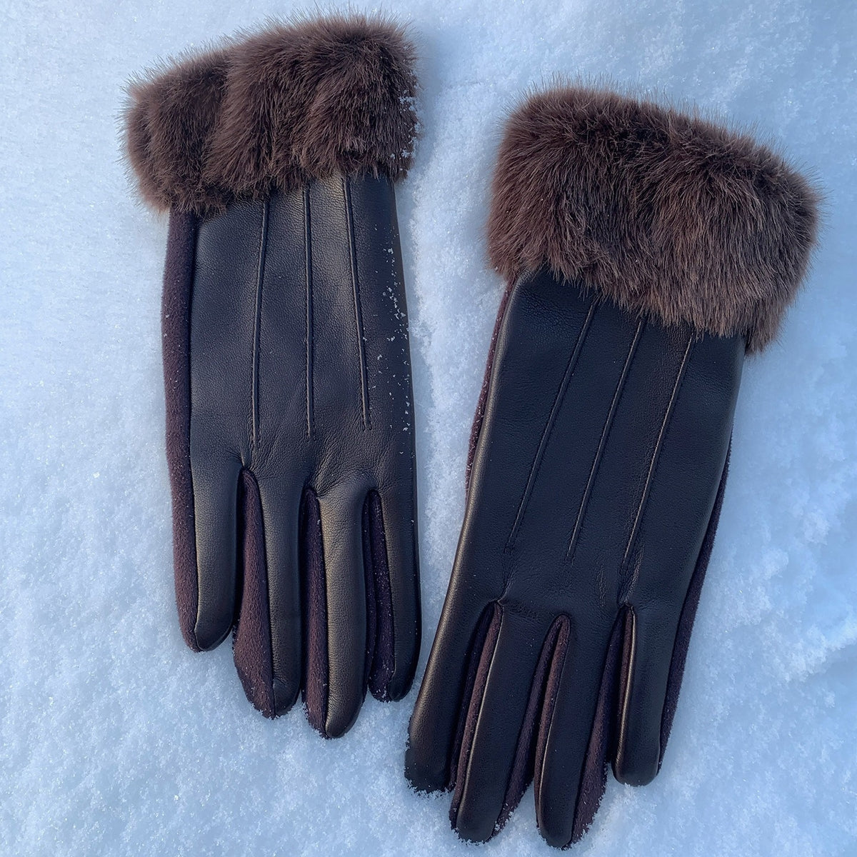 Stylish PU Suede Splice Plush Thicken Gloves 6W6GLO85