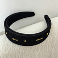 Vintage Metal Letter Studded Denim Wide Headband 6W6HBD307