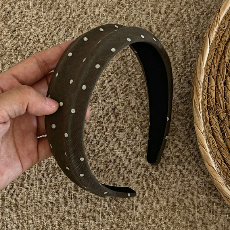 Vintage Coffee Polka Dots Padded Wide Headband 6W6HBD290