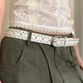 Trendy Double Grommet Studded PU Leather Belt 6W6JBT194