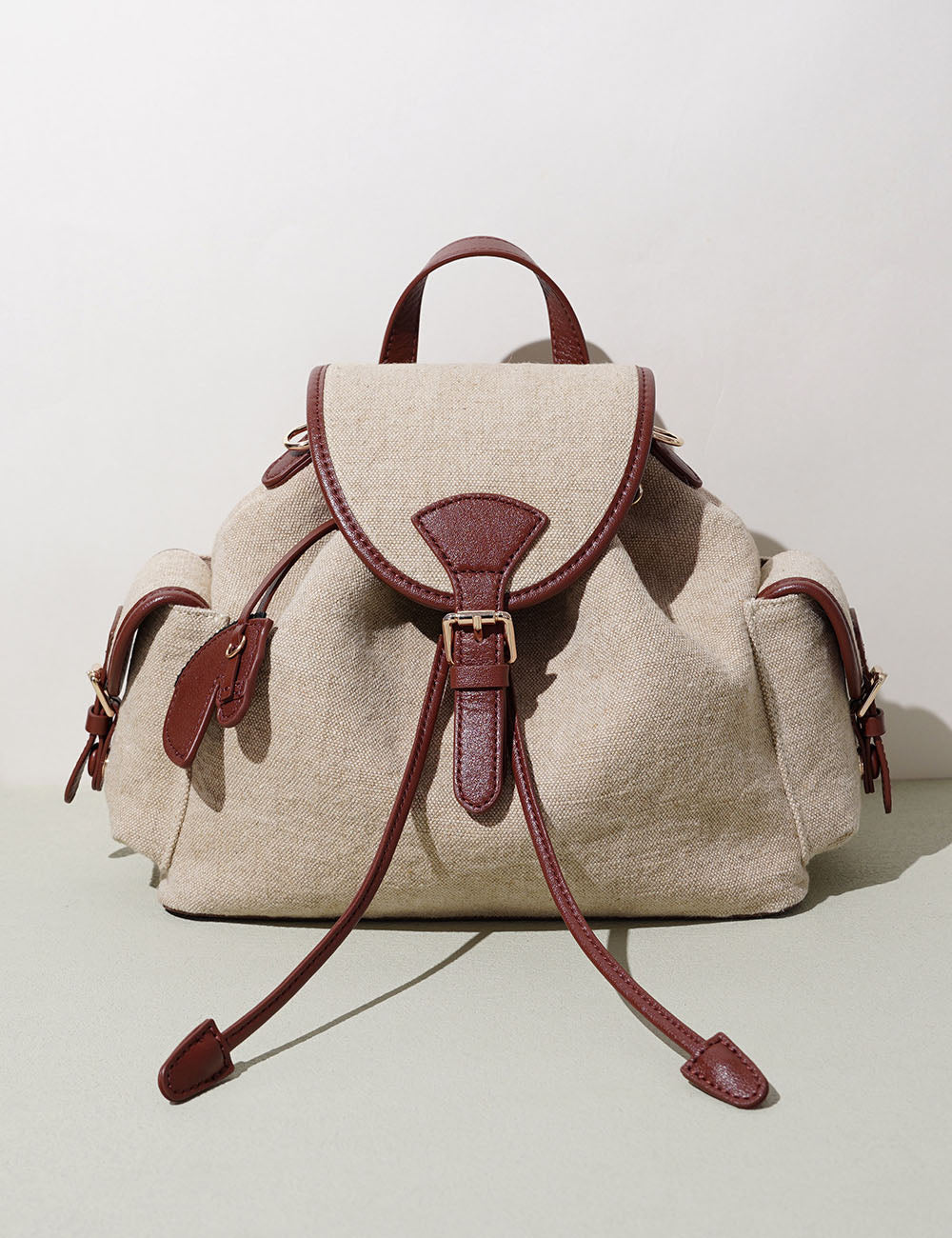 Stylish Color Block Linen Backpack 6S10BBG1429
