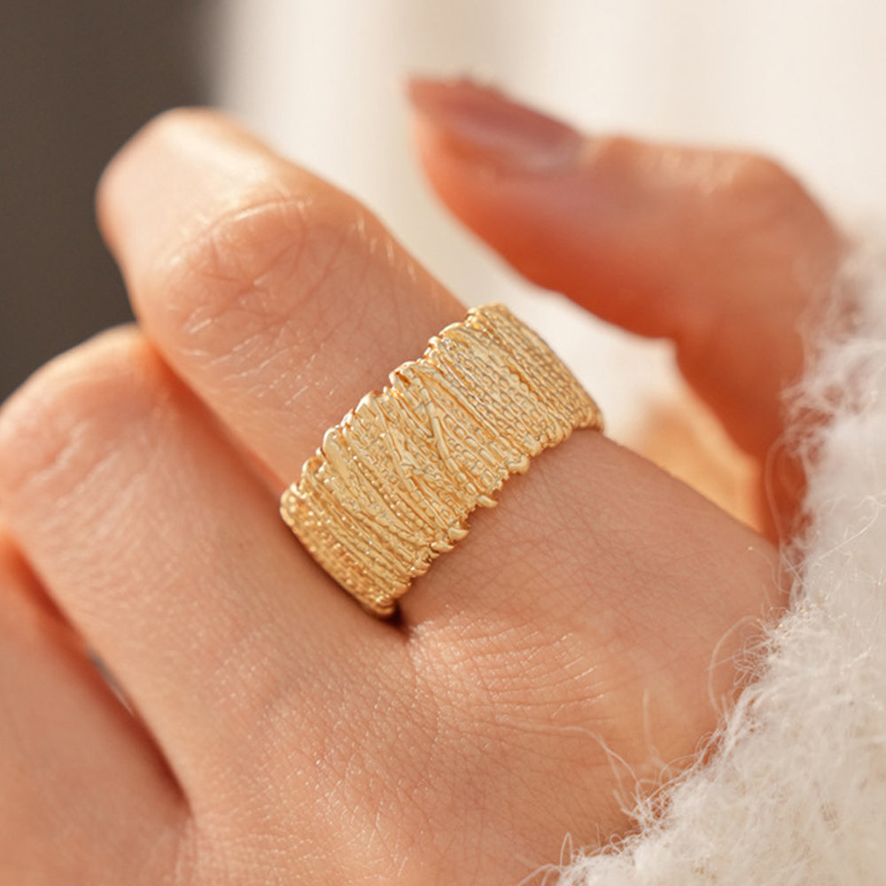 Vintage Gold Plated Crinkled Texture Wide Open Ring 6W6JRG362
