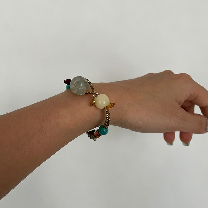 Vintage Flower Pendant Irregular Beaded Bracelet 6W6JBR467