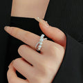 Elegant Cubic Zirconia Cross Pearl Open Ring 6W6JRG365