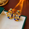 Multi-Color Crystal Flower Stud Earrings 6W6JER831