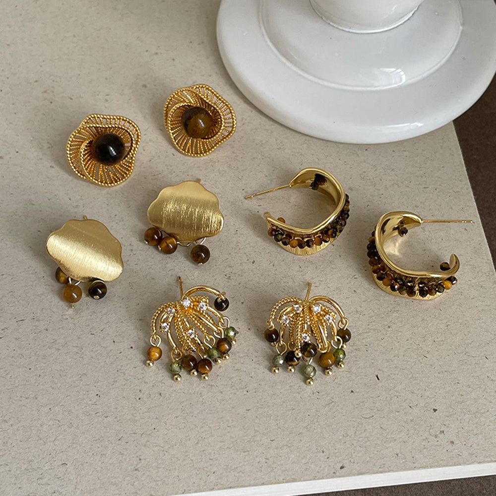 Tiger Eye Stone Stud Earrings - DippedShop Wholesale - #9091