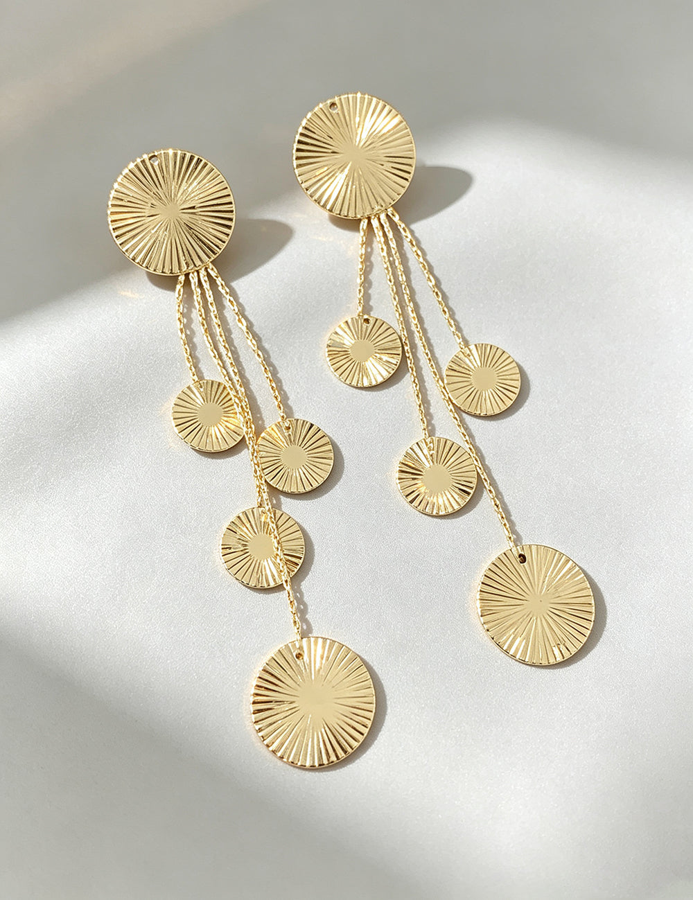 Chunky Gold Plated Long Disc Tassel Dangle Earrings 6W6JER717