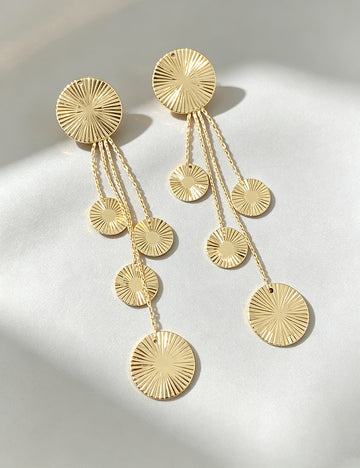 Chunky Gold Plated Long Disc Tassel Dangle Earrings 6W6JER717