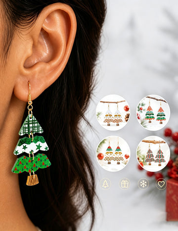Cute Cartoon Print Christmas Tree Dangle Earrings 6W6JER679