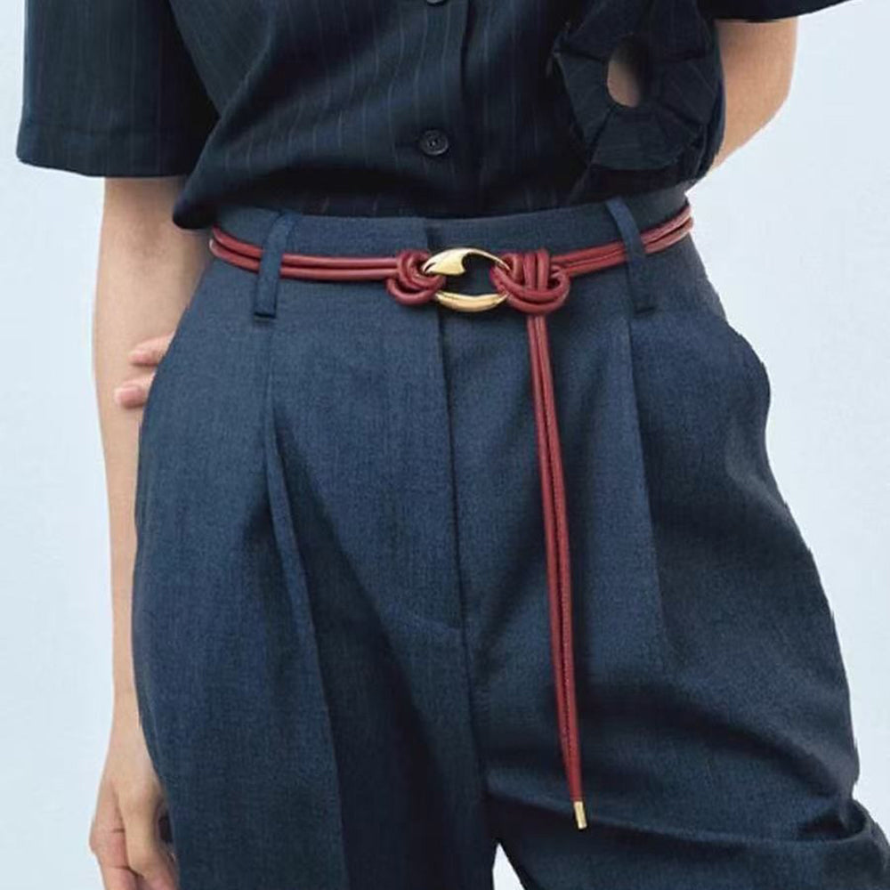 Elegant Double Rope Leather Knotted Thin Rope Belt 6W6JBT190