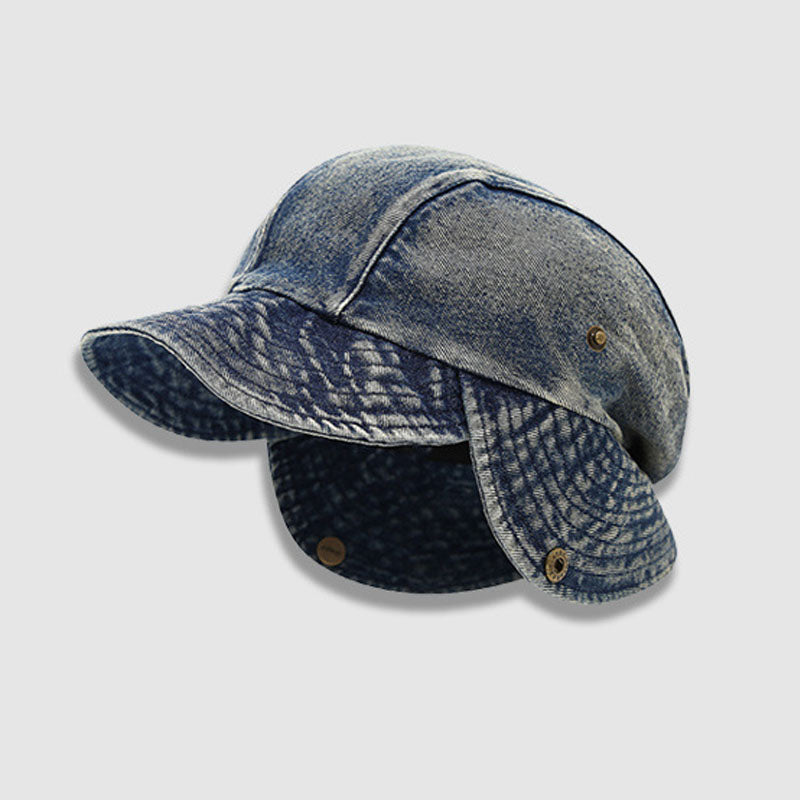 Retro Distressed Rolled Brim Denim Baseball Cap 6W6HAT585