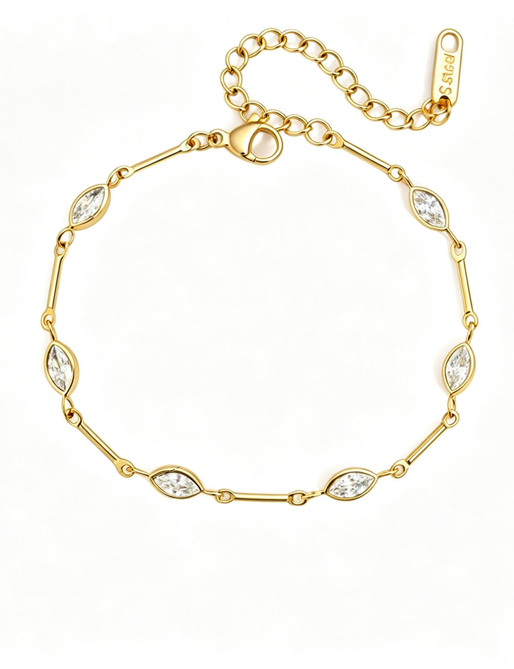 Cubic Zirconia Gold Plated Link Chain Bracelet 6W6JBR358