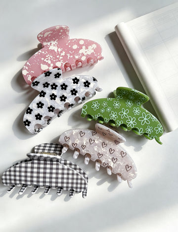 French Flower Print Marble Acetate Hair Claw 6W6HCP1659