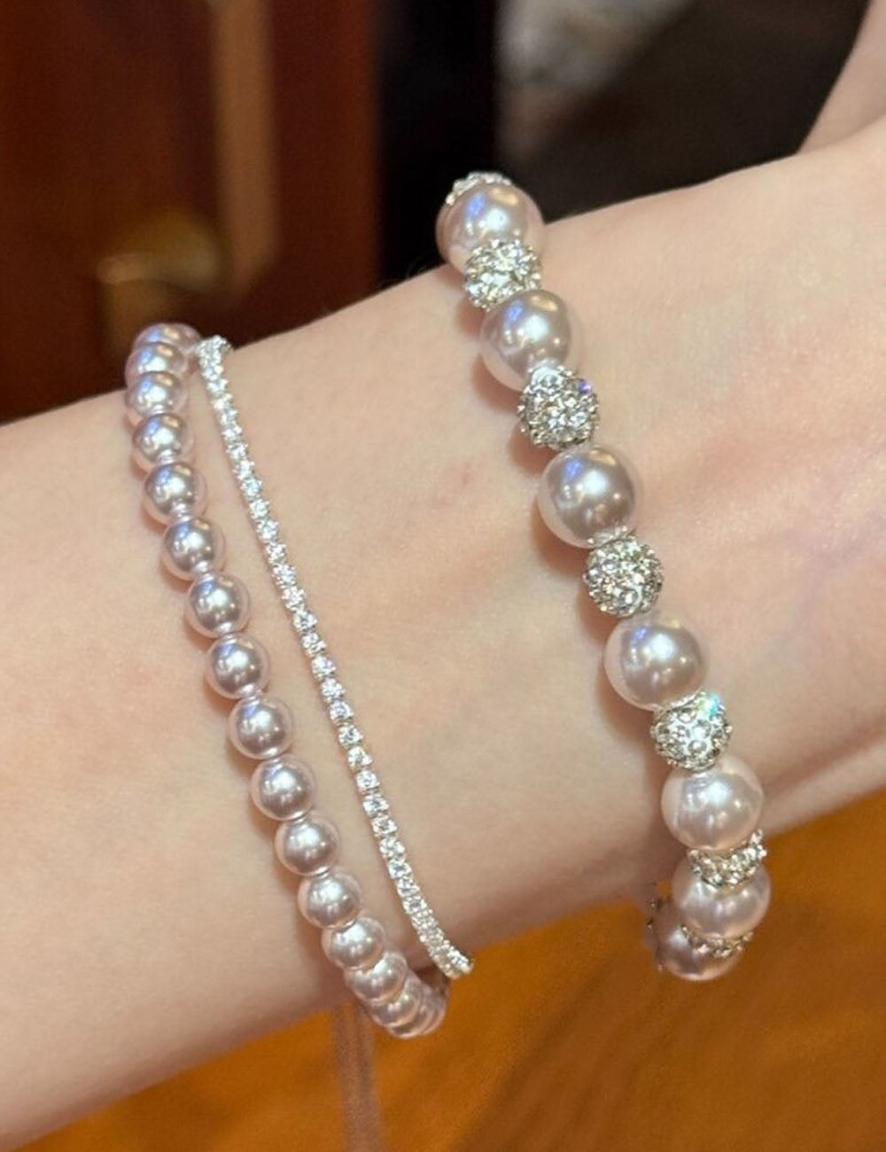 Stylish Double Layer Pearl Rhinestones Bracelets 6W6JBR487