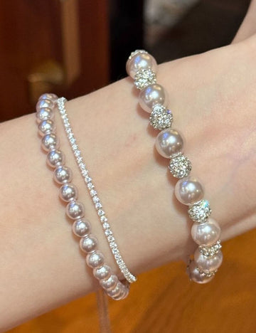 Stylish Double Layer Pearl Rhinestones Bracelets 6W6JBR487