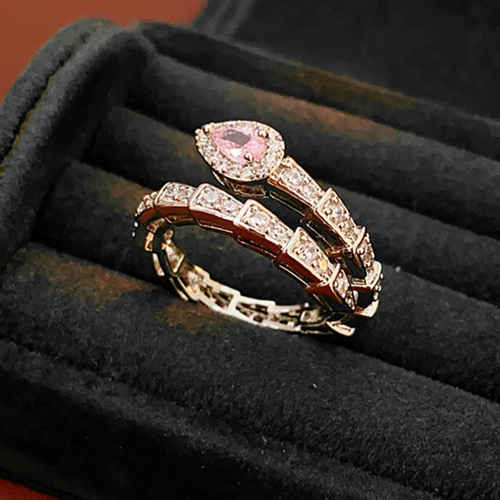 Trendy Cubic Zircon Snake Silver Open Ring 6W6JRG372