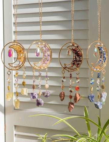 Natural Stone Moon Crystal Pendant Hanging Suncatchers MK2CZAS6H7HLS81