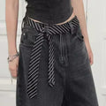 Minimalist Color Block Striped Wide Silk Belt 6W6JBT238