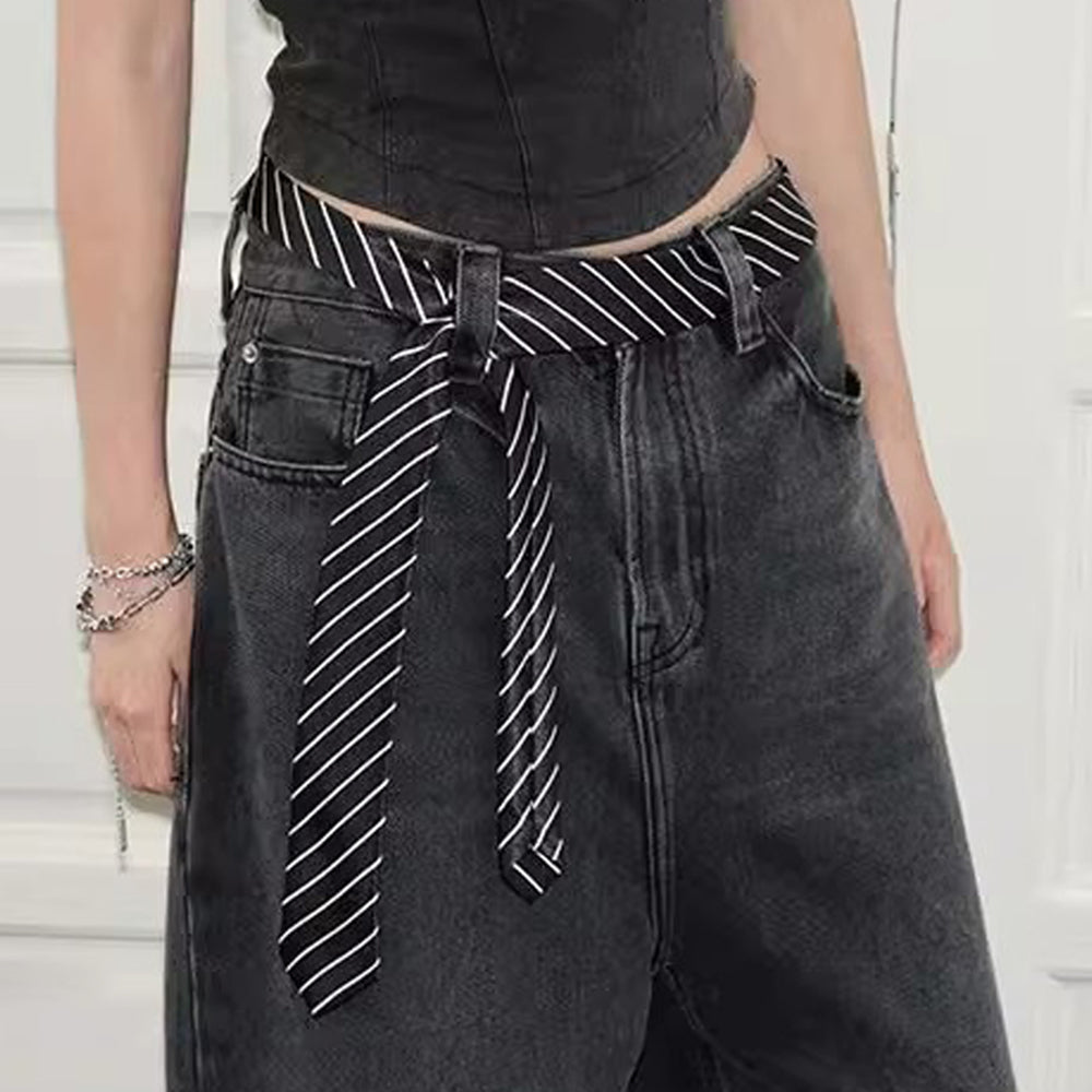 Minimalist Color Block Striped Wide Silk Belt 6W6JBT238