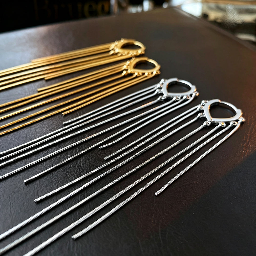 Minimalist Gold Plated Long Tassel Hoop Earrings 6W6JER731