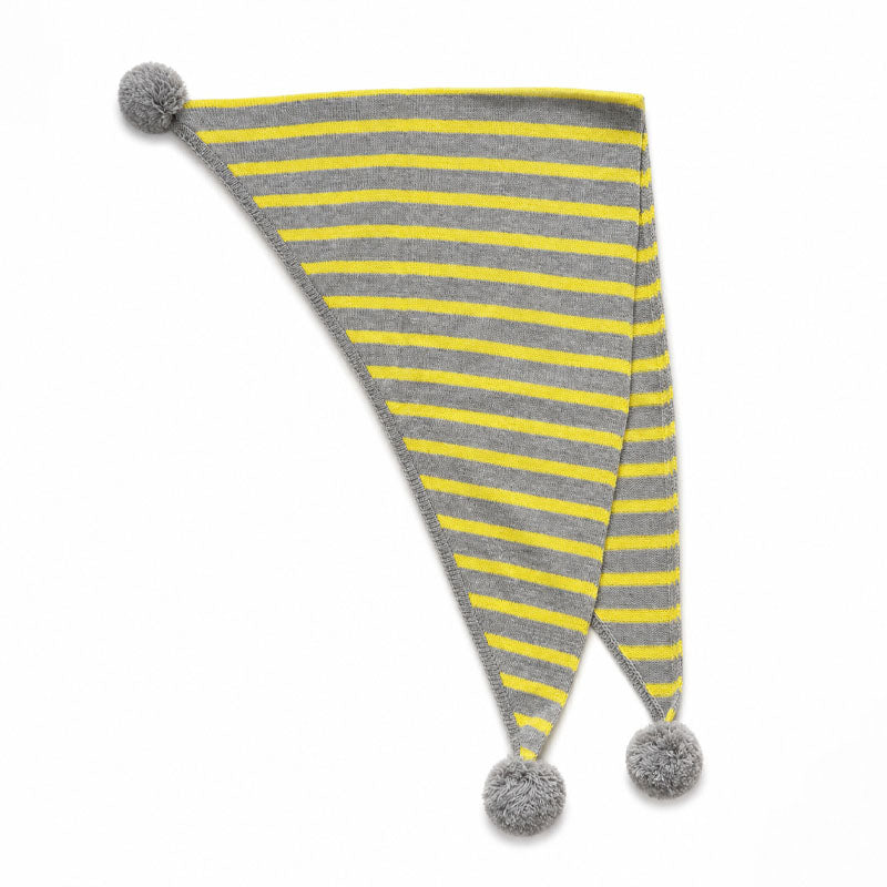 Trendy Striped Triangle Shawl  Scarf with Pom-Pom 6W6NSC132