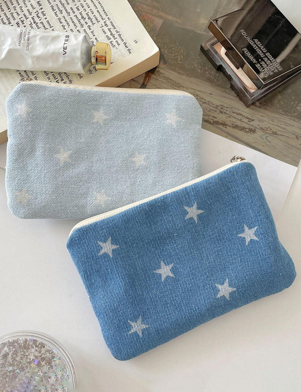 Denim Star Print Travel Portable Card Case 6S10BWB113