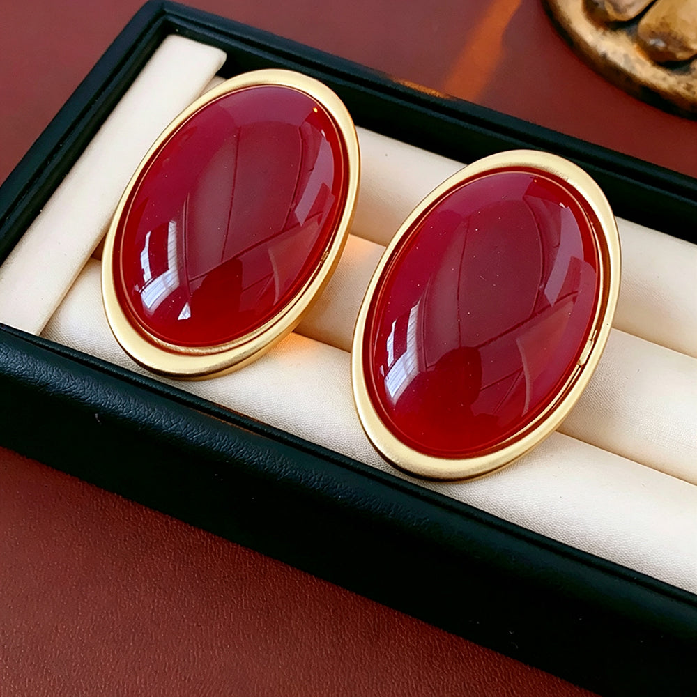 Chunky Gold Plated Oval Resin Statement Earrings 6W6JER736