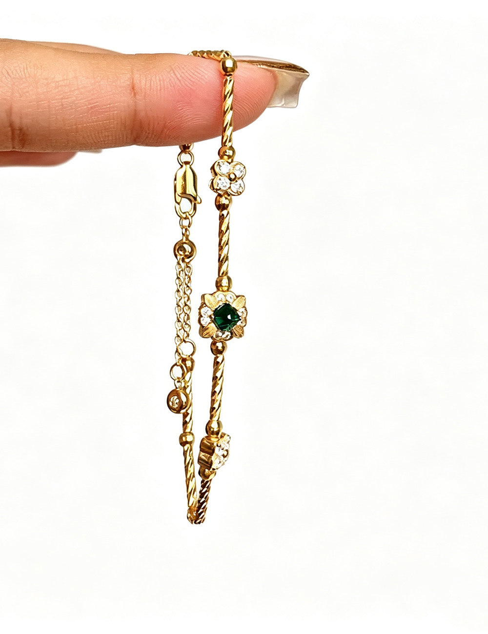 Cubic Zirconia Clover Chain Bracelet - DippedShop Wholesale - #3235