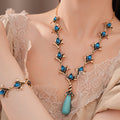 Vintage Rhinestones Floral Stones Droplet Pendant Necklace 6W6JNC897