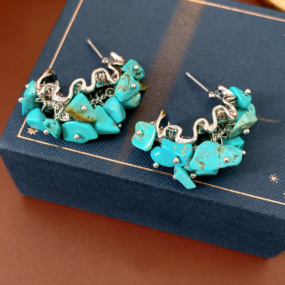 Irregular Turquoise Raw Stone C-Hoop Earrings 6W6JER828