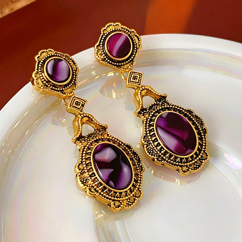 Gradient Purple Agate Oval Earrings 6W6JER780
