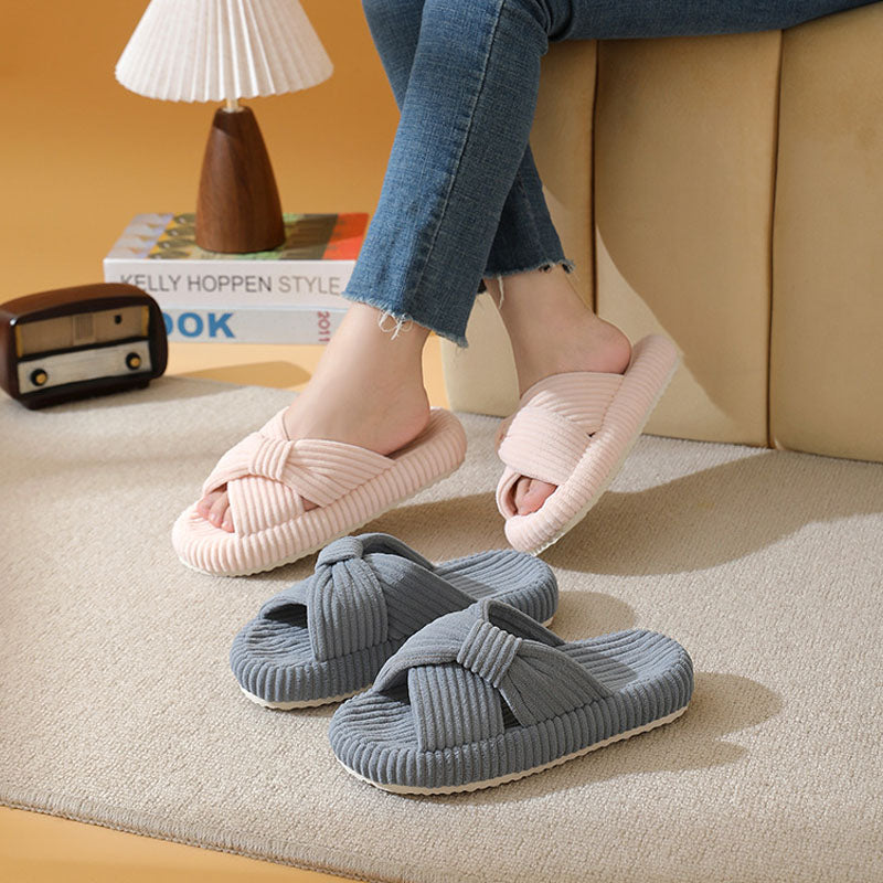 Corduroy Cross-Band Slippers - DippedShop Wholesale - #4467